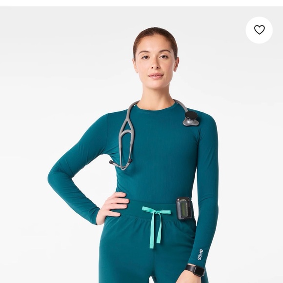 Figs Tops - Figs Carribean Blue Ribbed Long sleeve Underscrub